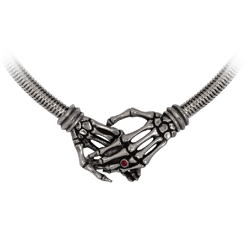 women chic necklaces -Take Me With You Skeleton Hands Necklace by Alchemy Gothic