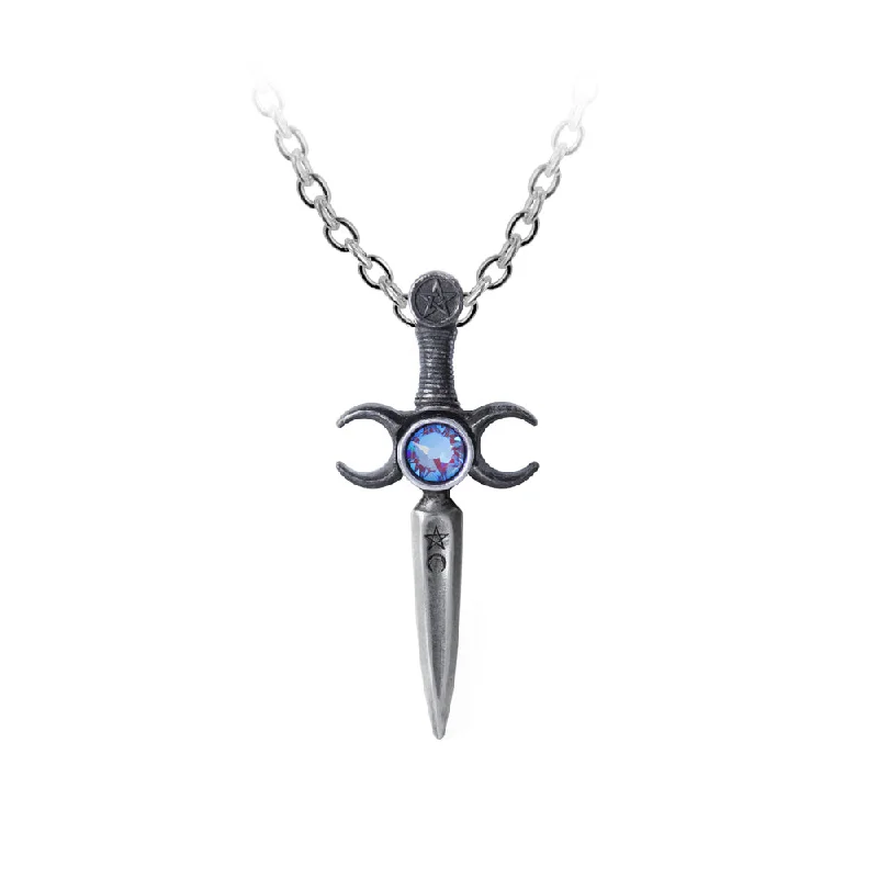 women stylish necklaces -Athame Pendant Blue Crystal Triple Moon Wiccan Alchemy Gothic Necklace