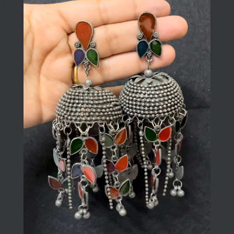 women gold-plated earrings -Shringarstreet Oxidised Plated Jhumki Earrings