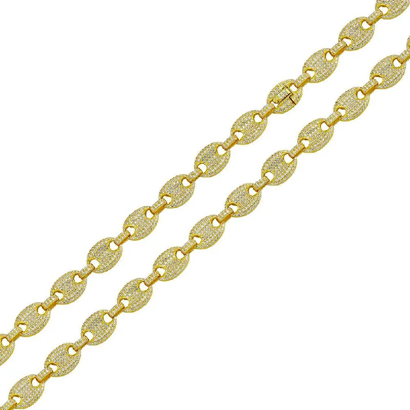 women personalized bracelets -Gold Plated 925 Sterling Silver CZ Encrusted Oval Link Chain or Bracelet 8mm - CHCZ113 GP