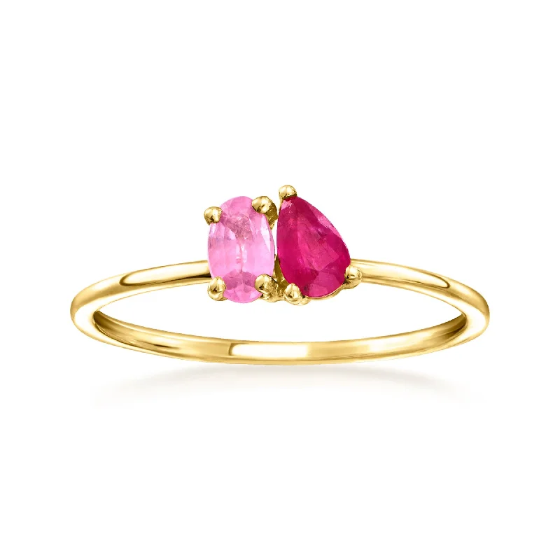 women sapphire diamond engagement rings -RS Pure by Ross-Simons Ruby and . Pink Sapphire Toi Et Moi Ring in 14kt Yellow Gold