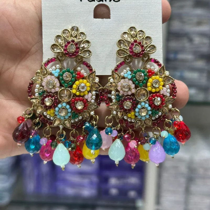 women fancy earrings -Kavita Art Gold Plated Crystal Stone And Beads Dangler Earrings