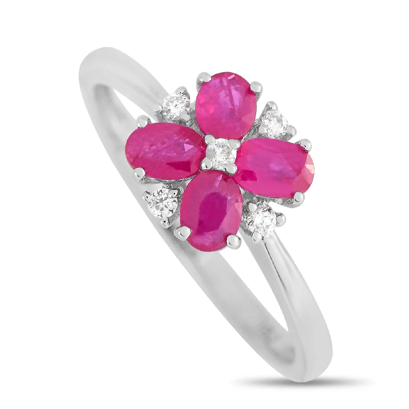 women luxury halo engagement rings -LB Exclusive 14K White Gold 0.08 ct Diamond and Ruby Ring