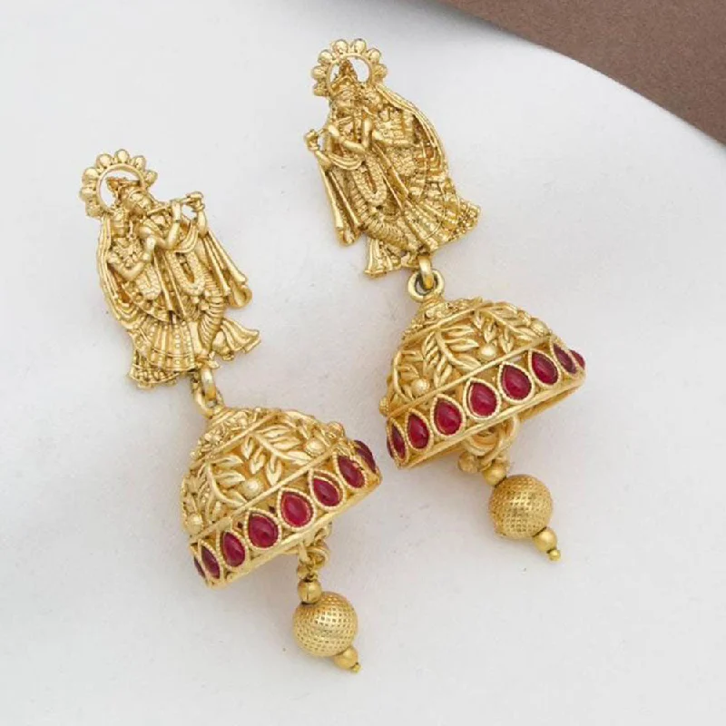 women cubic zirconia earrings -Manisha Jewellery Gold  Plated Pota Stone And Pearls Temple Jhumki Earrings