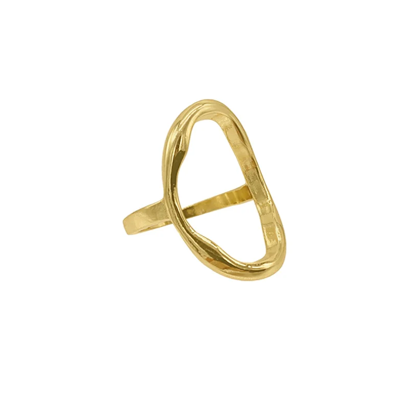 women alternative engagement rings -14k Gold Plated Open Hammered Oval Ring