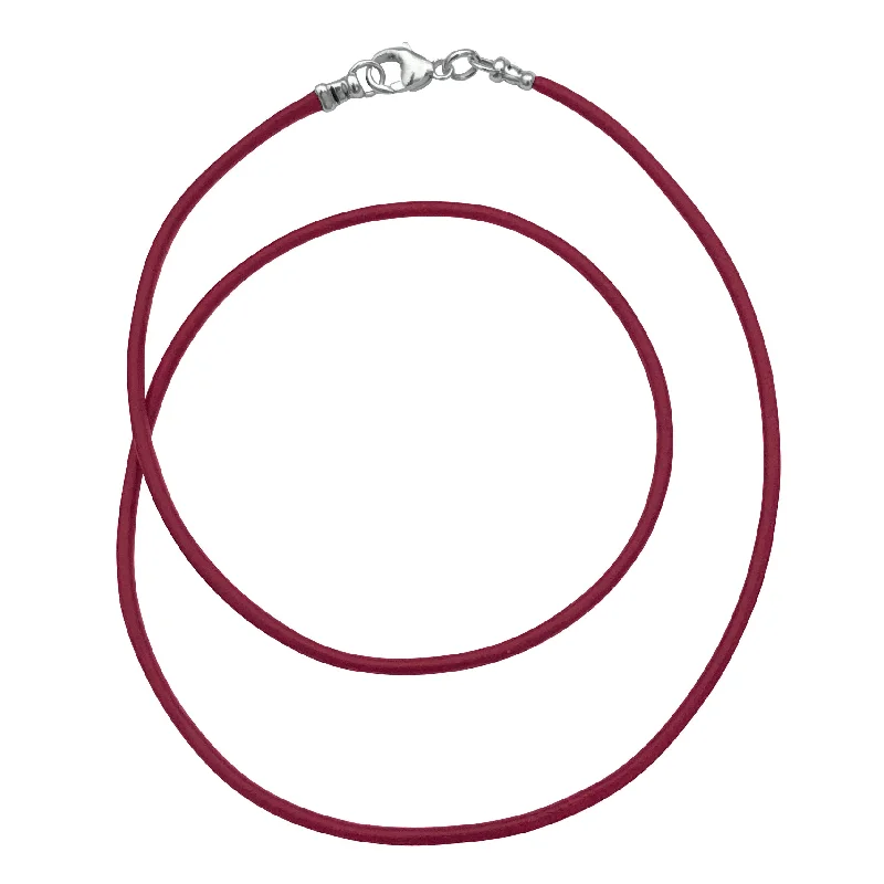 women gold chain necklaces -Sterling Silver 1.8mm Fine Burgundy Red Leather Cord Necklace