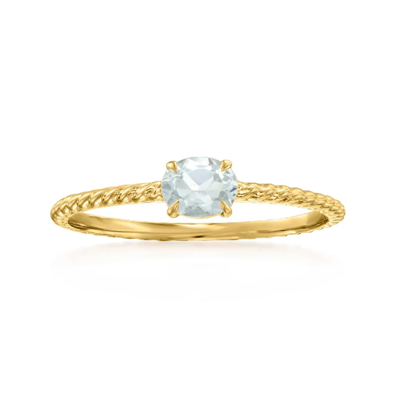 women modern solitaire engagement rings -RS Pure by Ross-Simons Aquamarine Roped Ring in 14kt Yellow Gold