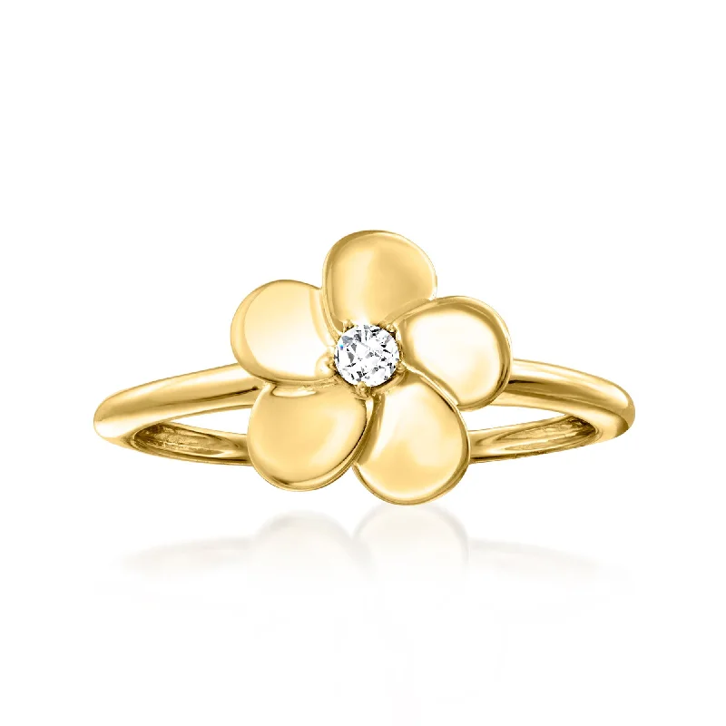 women unique engagement rings -Ross-Simons Diamond-Accented Flower Ring in 14kt Yellow Gold