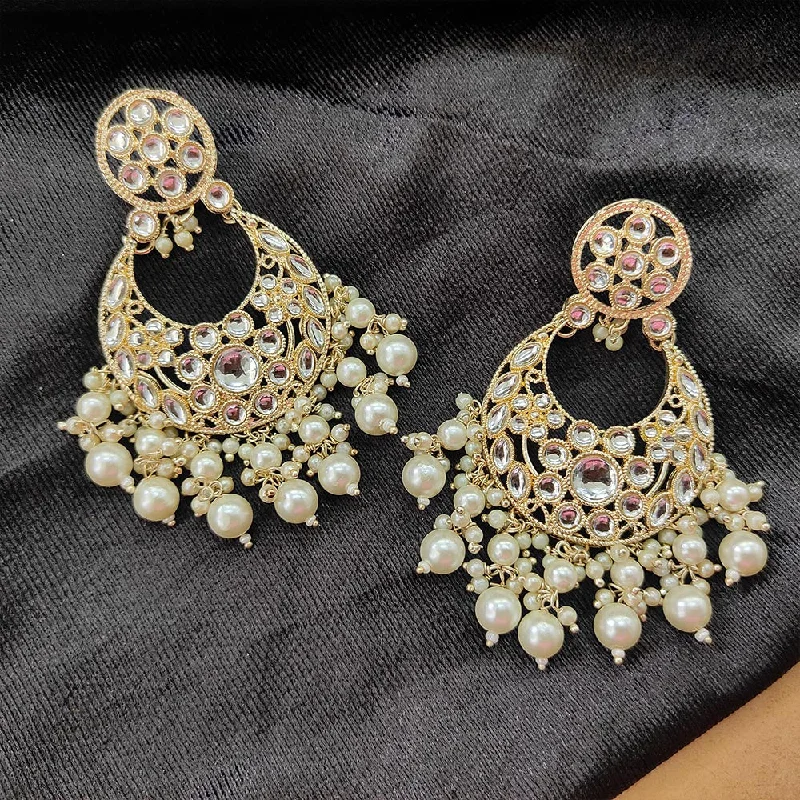 women diamond earrings -Bhavi Jewels Gold Plated Kundan Stone And Beads Dangler Earrings