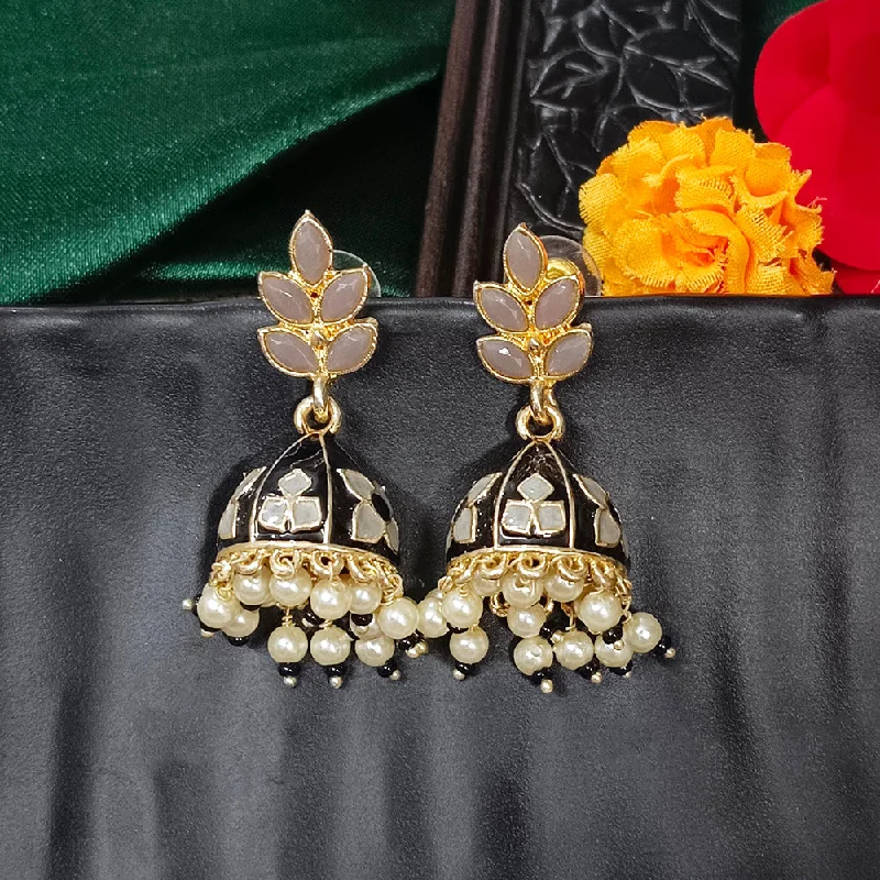 women chunky gold earrings -Bhavi Jewels Gold Plated Mennakari Jhumki Earrings