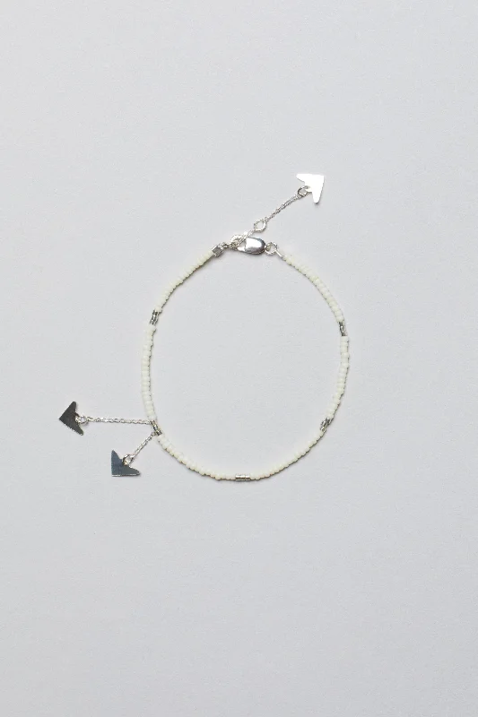 women stacking bracelets -Neema Bracelet - OFF WHITE/SILVER