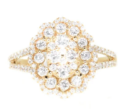 women yellow gold rings -18kt Yellow Gold Diamond Cluster Ring (.86 ctw)