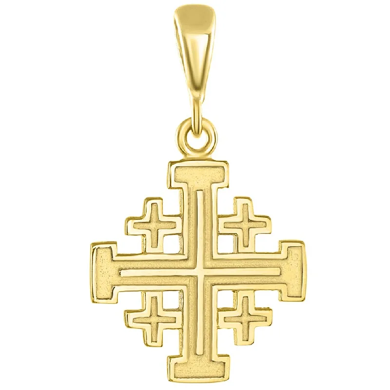 women statement necklaces -Solid 14K Yellow Gold Crusaders Jerusalem Cross Pendant