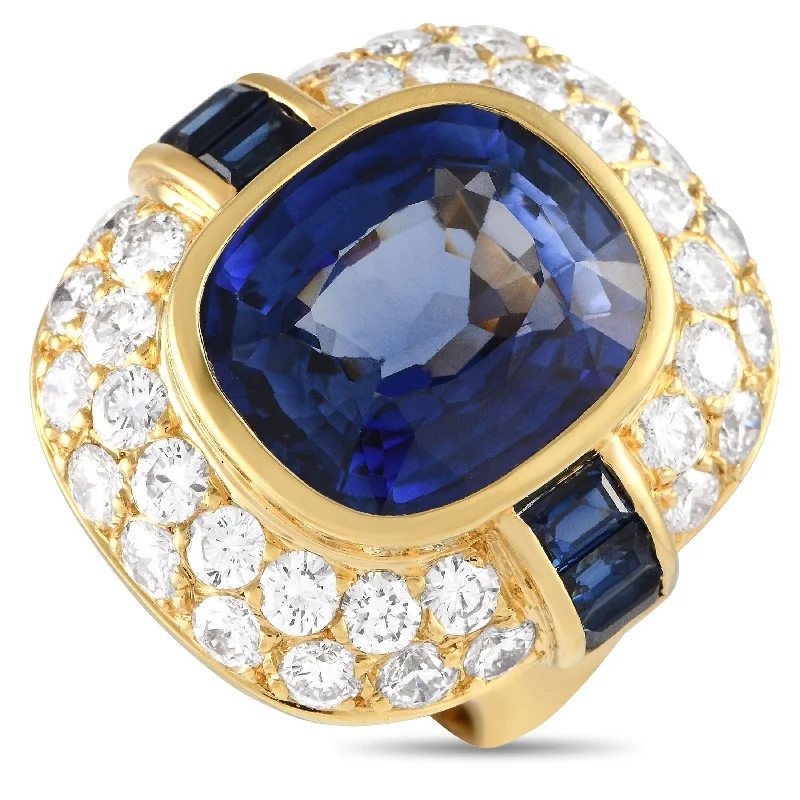 women engraved wedding bands -LB Exclusive 18K Yellow Gold 2.25ct Diamond and Tanzanite Ring MF05-072524