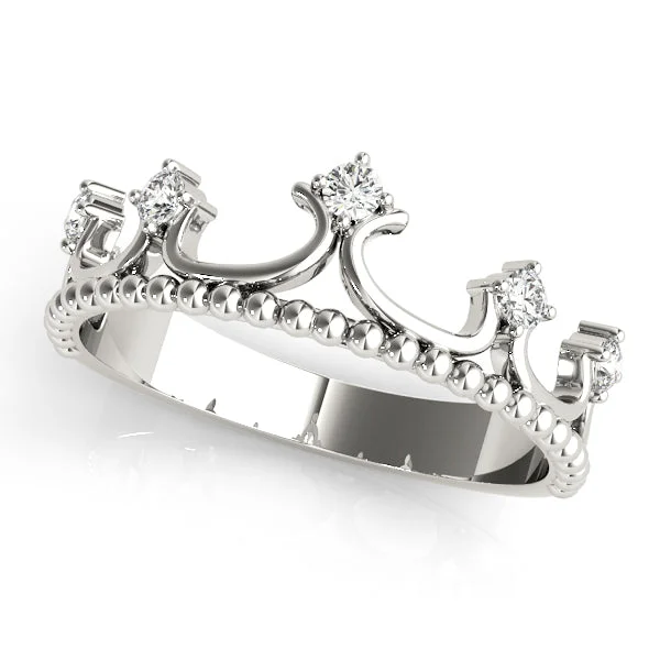 women unique wedding bands -White Gold Diamond Crown Ring (1/6 ctw)