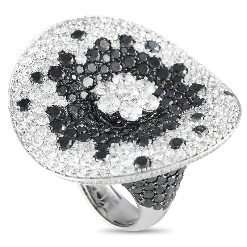 women simple engagement rings -Maggioro 18K White Gold 16.57ct Black and White Diamond Cocktail Ring