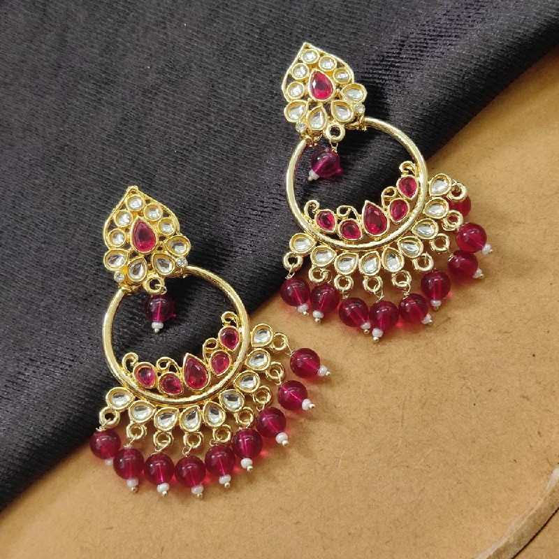 women bohemian earrings -Bhavi Jewels Gold Plated Kundan Stone And Beads Dangler Earrings