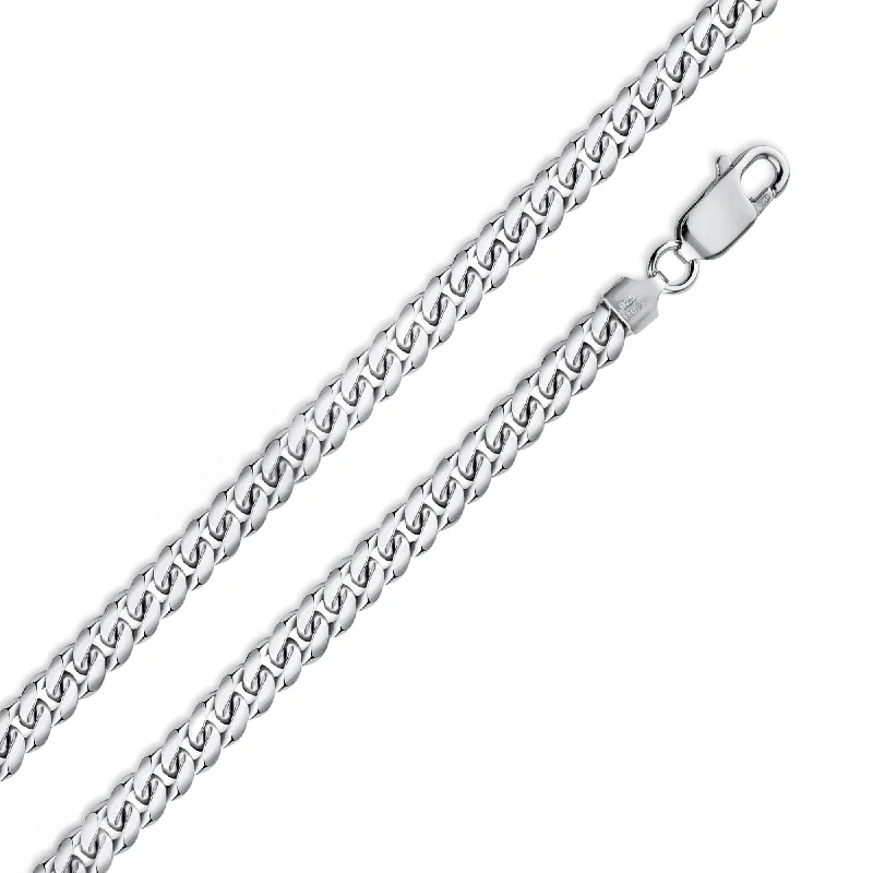 women oval bracelets -Rhodium Plated 925 Sterling Silver Miami Cuban Curb 160 Chain or Bracelet Link 5.5mm - CH316 RH