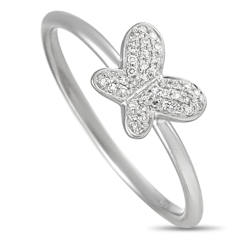 women cushion engagement rings -LB Exclusive 14K White Gold 0.08 ct Diamond Butterfly Ring