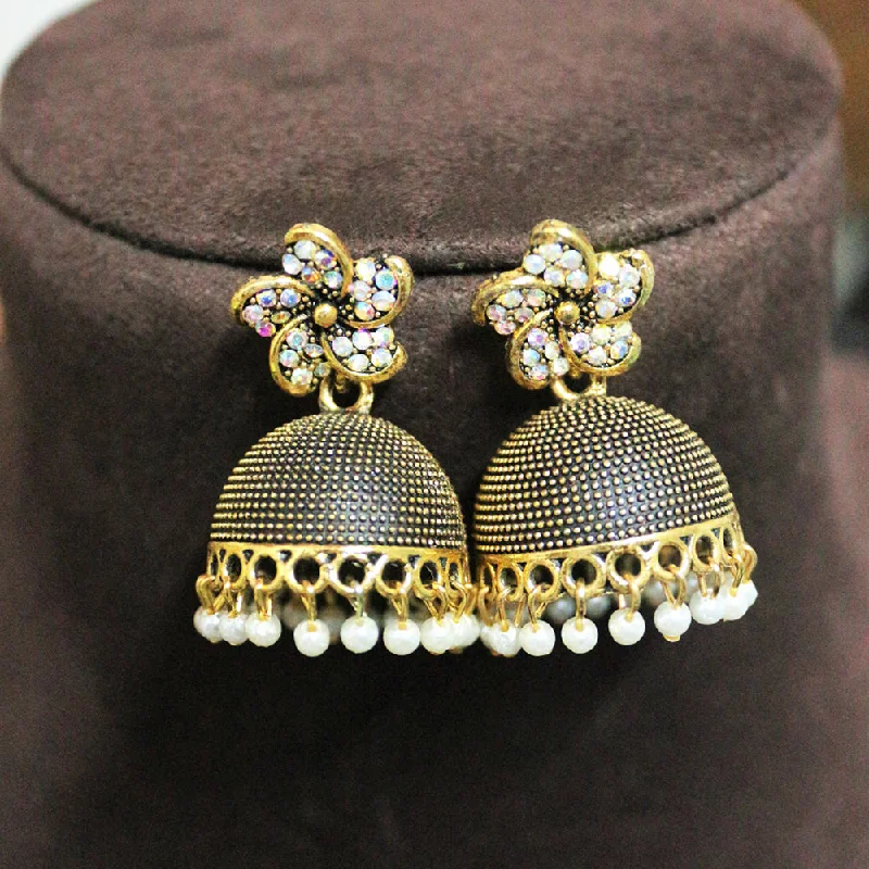 women hoop and stud earrings -H K Fashion Gold Plated Austrian Stone And Pearls Jhumki Earrings