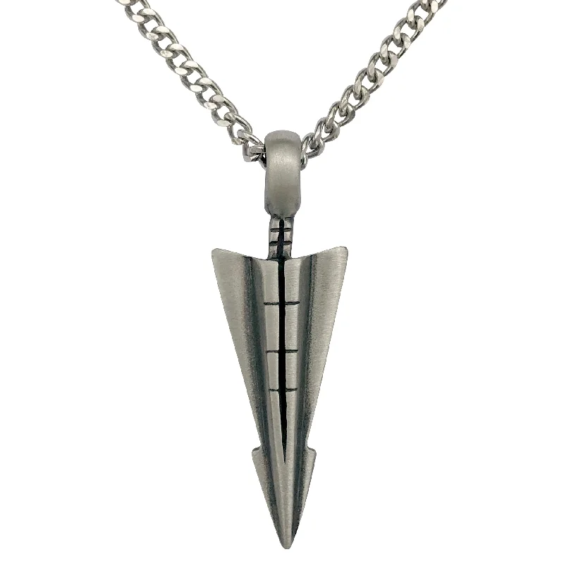 women statement gold necklaces -Pewter Arrowhead Pendant with Extra Large Bail, on Men's Heavy Curb Chain Necklace, 24"