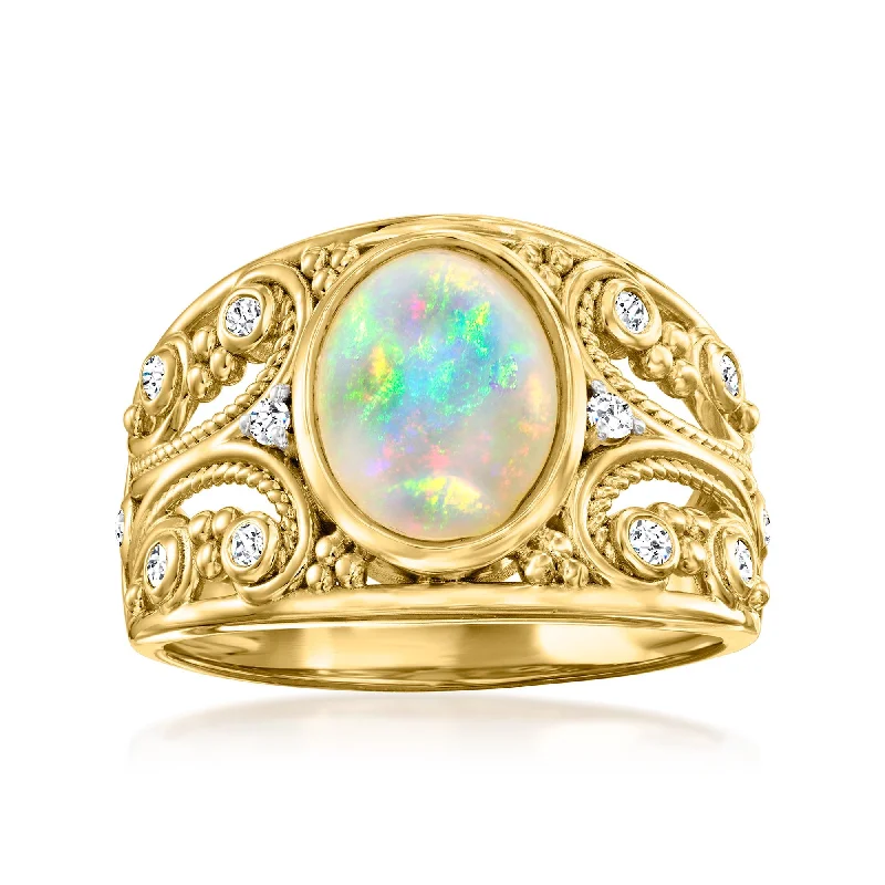 women oval diamond engagement rings -Ross-Simons Ethiopian Opal Ring With White Topaz in 18kt Gold Over Sterling