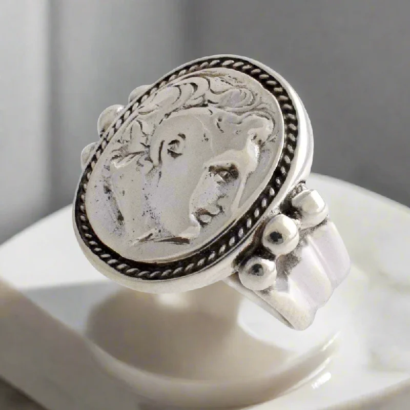 women eternity engagement rings -Alexander the Great Portait Coin Ring in Sterling Silver (DT-102)