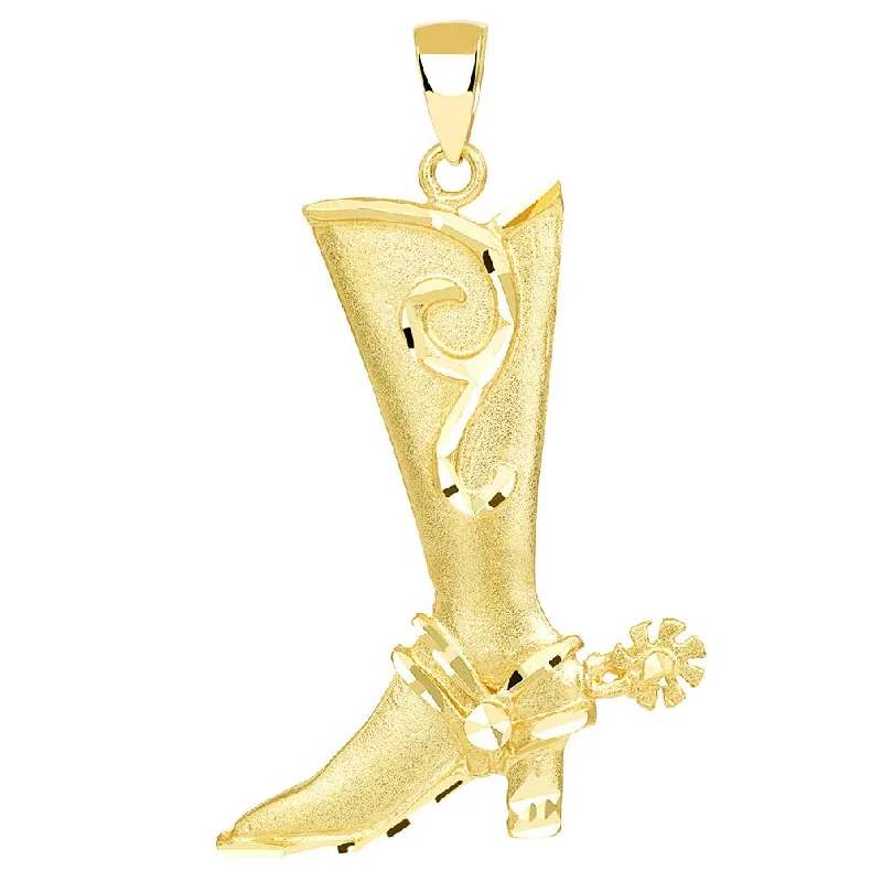 women wedding day necklaces -Textured 14k Gold Double Sided Cowboy Riding Boot with Spur Pendant - Yellow Gold