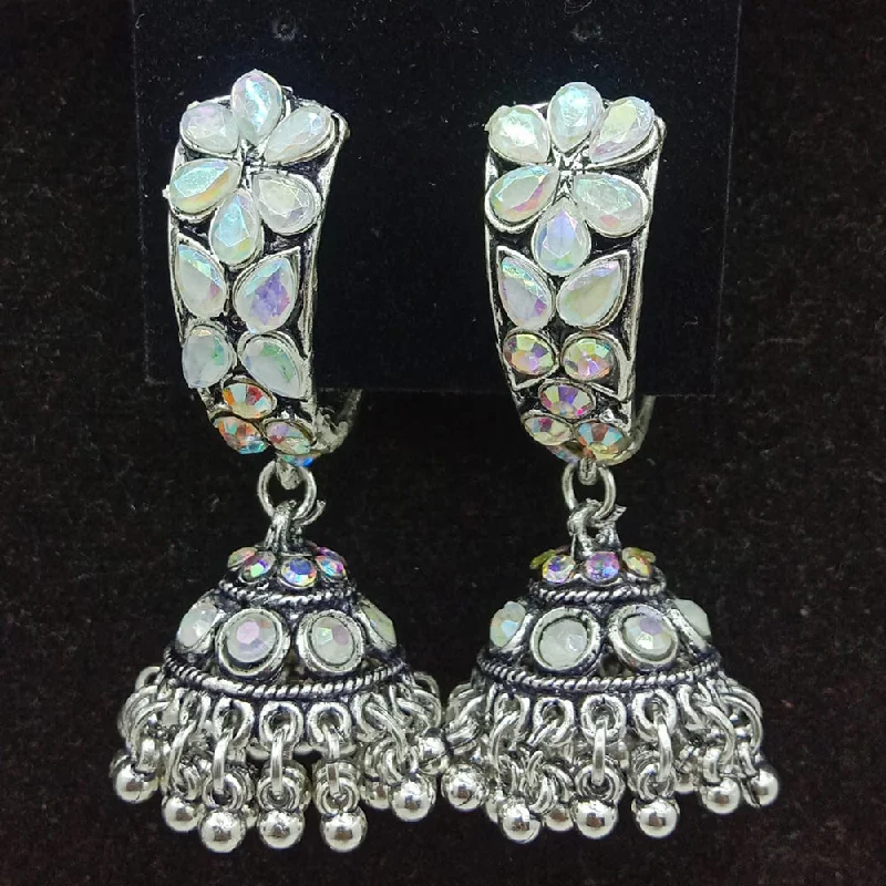 women long dangling earrings -SP Jewellery Oxidised Plated Crystal Stone Jhumki Earrings