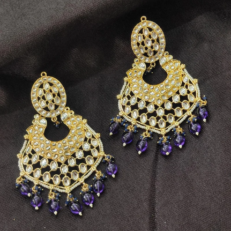 women modern earrings -Bhavi Jewels Gold Plated Kundan Stone And Beads Dangler Earrings