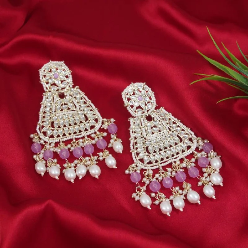 women fancy earrings -Etnico Gold Plated Traditional Kundan & Pearl Drop Dangle Earrings For Women (E2798Pu)