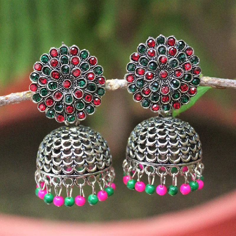 women elegant pearl earrings -H K Fashion Oxidised Plated Austrian Stone And Beads Jhumki Earrings