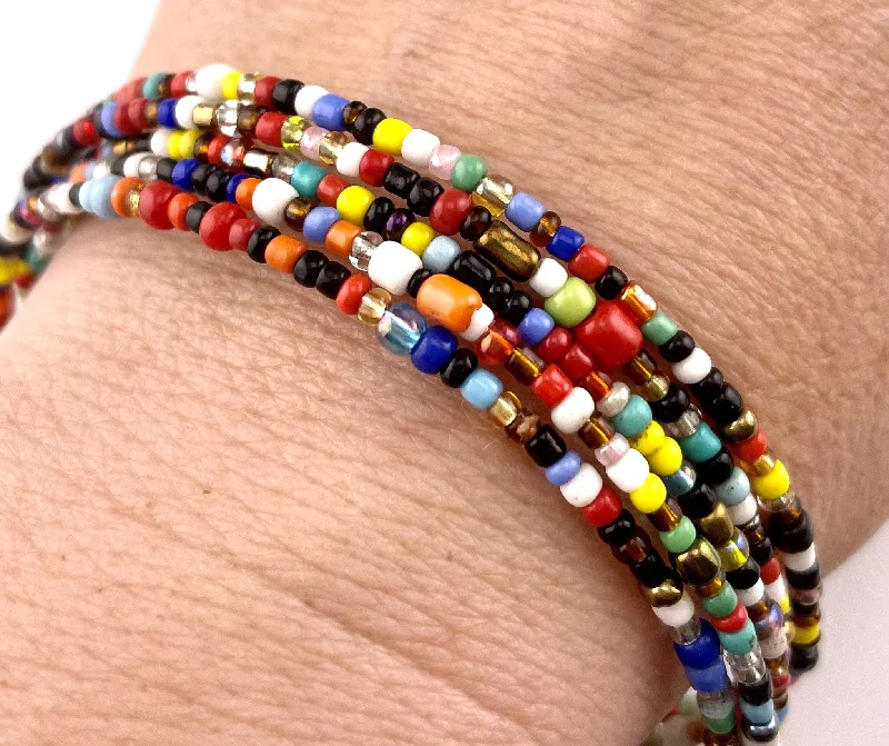 women chunky bracelets -Village Love Seed Bead 5-Wrap Coiled Bracelet