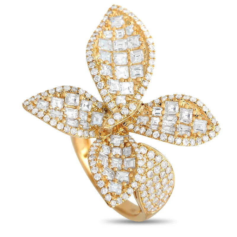 women halo diamond engagement rings -LB Exclusive 18k Yellow Gold 3.07ct Diamond Flower Cocktail Ring ALR-18329-Y