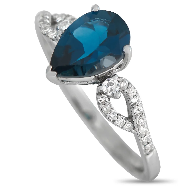 women colorful gemstone engagement rings -LB Exclusive 14K White Gold 0.15ct Diamond and Topaz Ring RC4-11823WBT