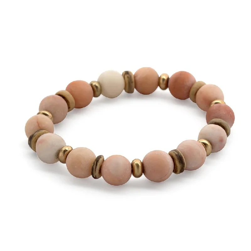 women anniversary bracelets -Stone Wood Bead Bracelet Peach