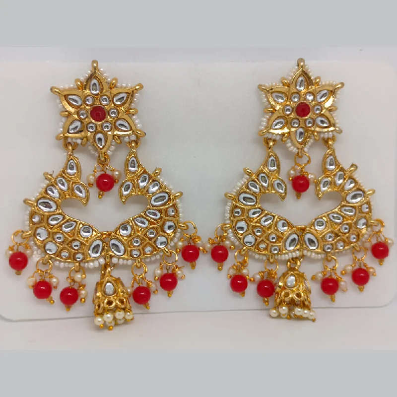 women crystal drop earrings -Khushboo Jewellers Gold Plated Kundan Stone And Pearls Dangler Earrings