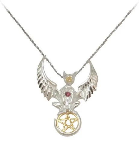 women spiral necklaces -Griffin Pentagram Sterling Silver and Gold-tone Pendant Necklace