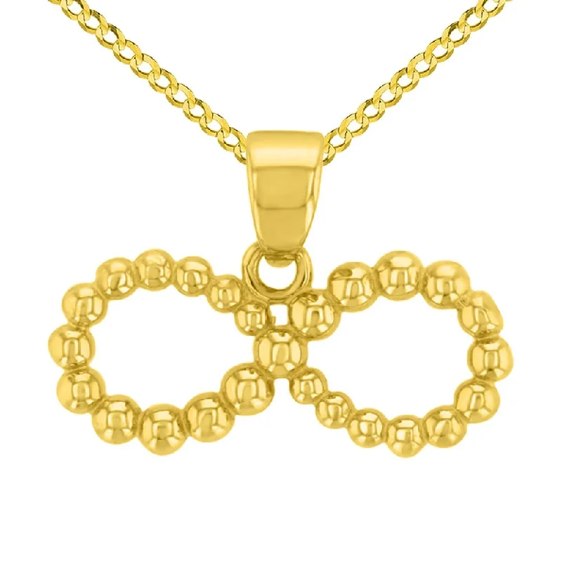 women luxury necklaces -14K Gold Beaded Style Infinity Pendant with Cuban Chain Necklace - Yellow Gold