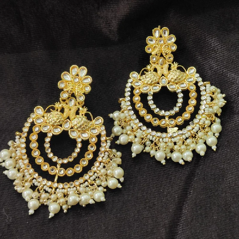 women art deco earrings -Bhavi Jewels Gold Plated Kundan Stone And Beads Dangler Earrings