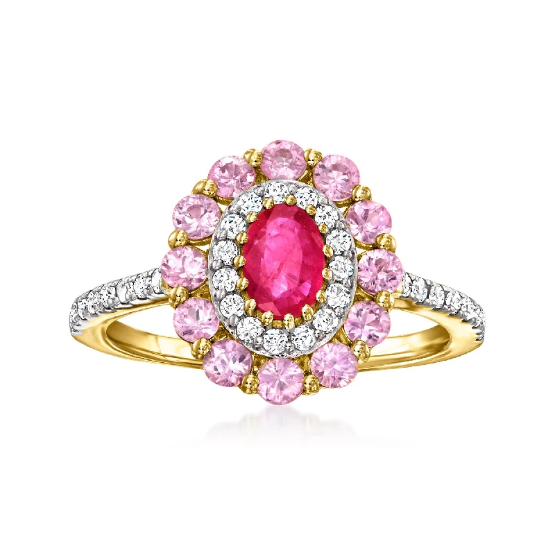 women blue sapphire engagement rings -Ross-Simons Ruby and . Pink Sapphire Ring With . Diamonds in 14kt Yellow Gold