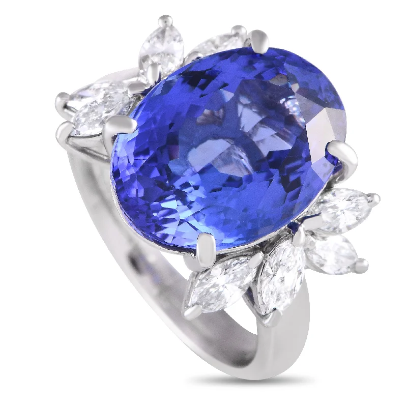 women trendy engagement rings -LB Exclusive Platinum 0.93ct Diamond and Tanzanite Ring #3943