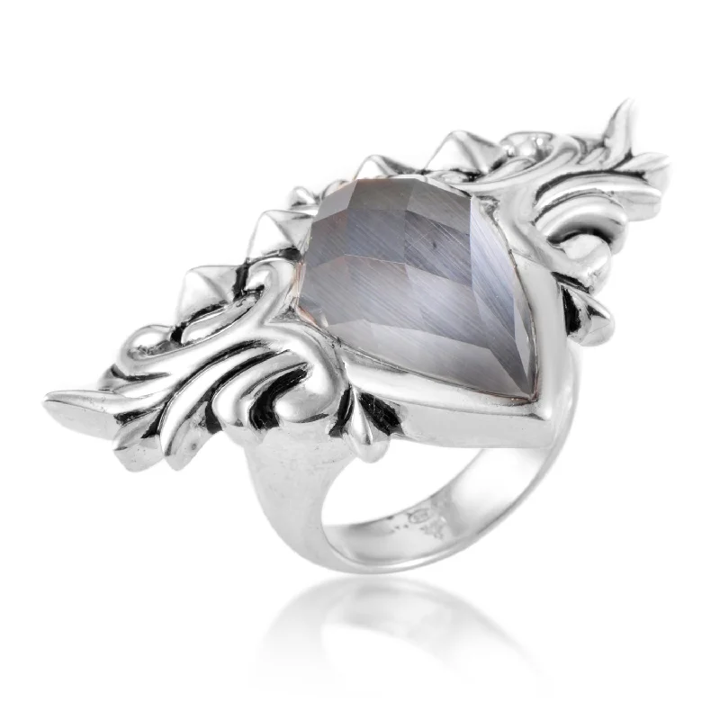 women wedding engagement rings -Stephen Webster Superstud Baroque Sterling Silver Cat's Eye & Quartz Ring