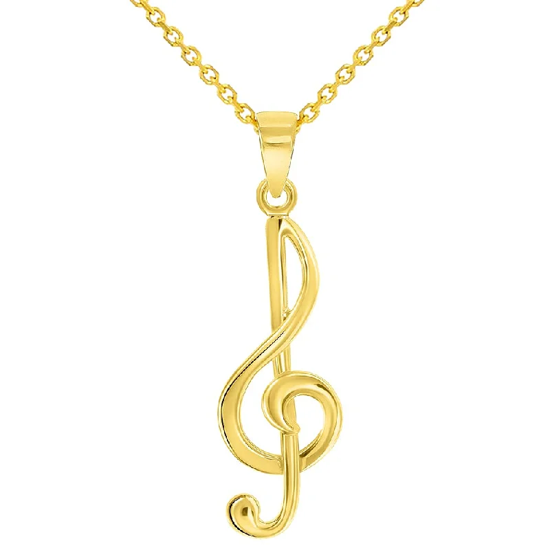 women twisted chain necklaces -Solid 14k Yellow Gold G Clef Musical Symbol Charm Music Note Pendant Necklace