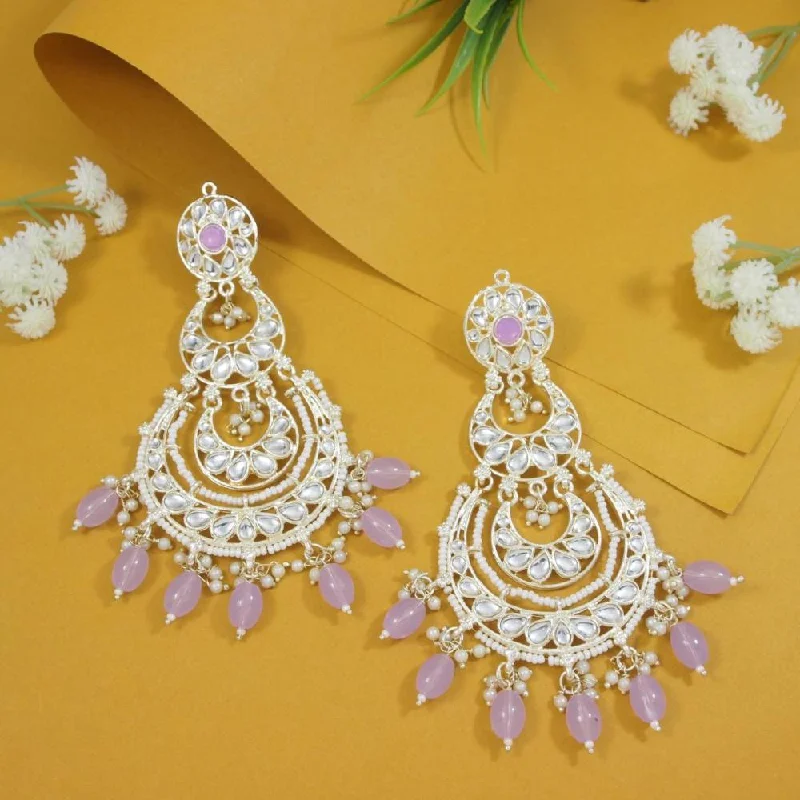 women chic earrings -Etnico Gold Plated Traditional Kundan & Pearl Chandbali Earrings For Women (E3093Pu)