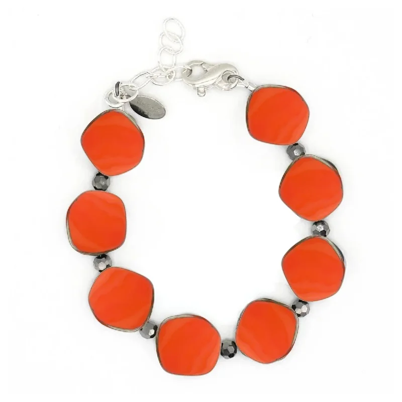 women custom charm bracelets -Coral Small Circle Glass Beaded Bracelet