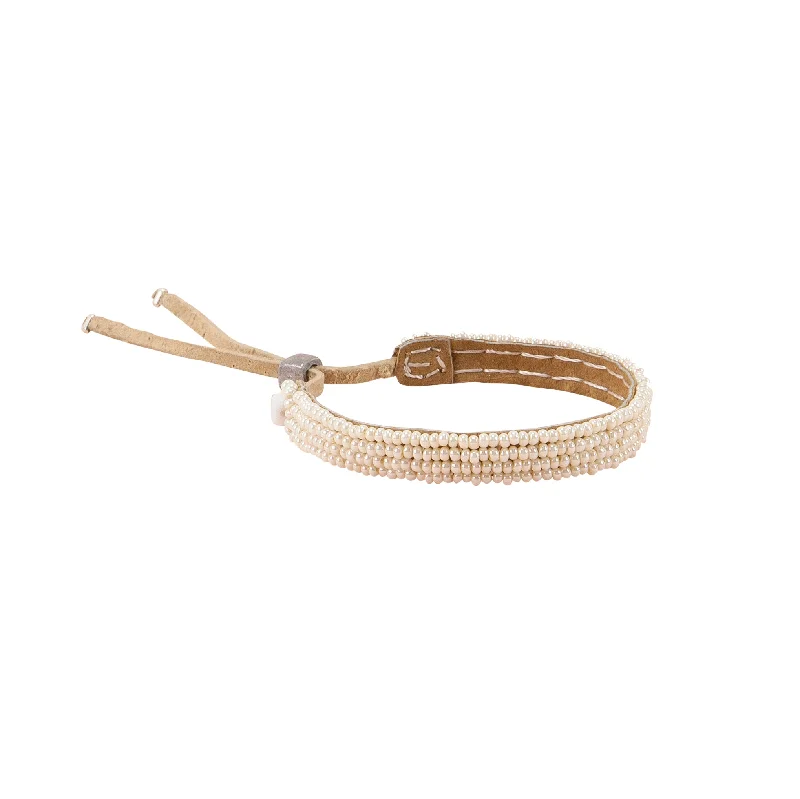 women thin bangles -Adjustable Leather Bracelet - PEARL