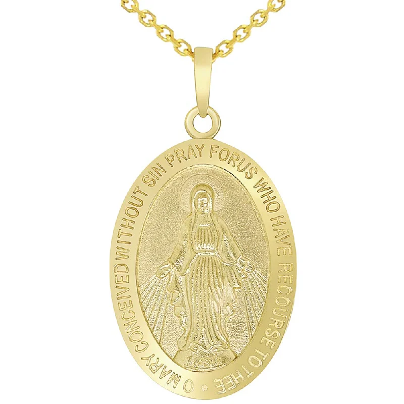 women trendy gold necklaces -Solid 14k Yellow Gold Classic Miraculous Medallion of the Virgin Mary Pendant Necklace with Cable, Curb, or Figaro Chain