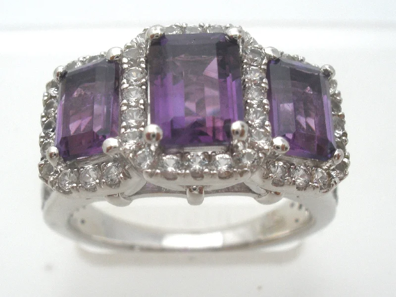 women affordable engagement rings -Amethyst CZ Ring Sterling Silver Size 6