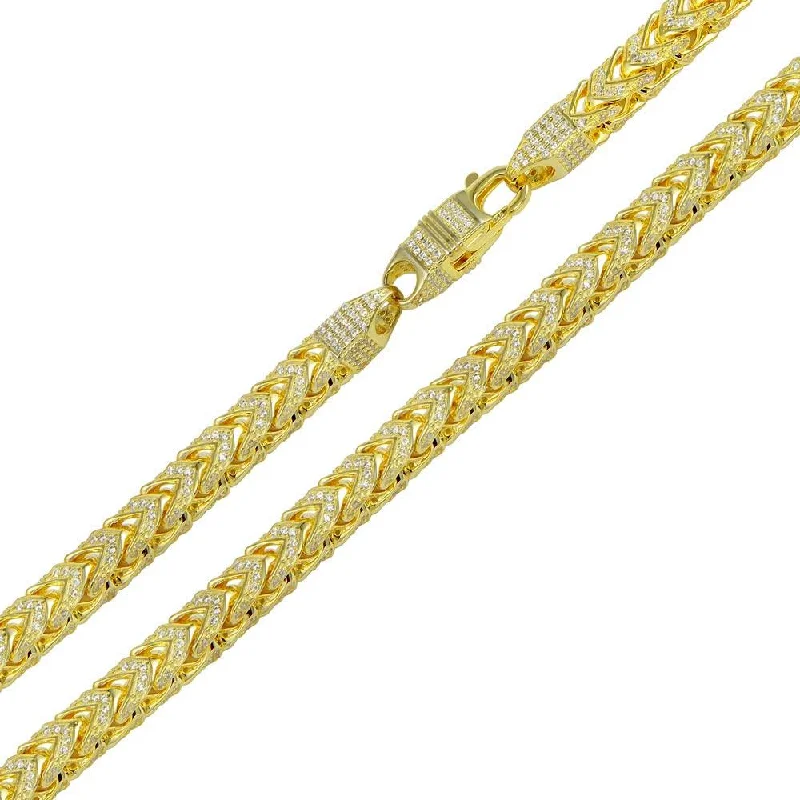 women cuff bangles -Gold Plated 925 Sterling Silver CZ Encrusted Franco Chain or Bracelet 7mm - CHCZ103 GP